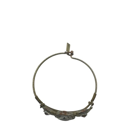 Canvas Wrapped Wire Gold and Silver Tone Beaded Glass Hook Bangle Bracelet - Picture 6 of 6